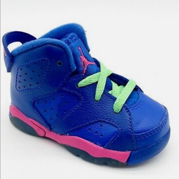 Jordan 6 Retro BT Game Royal White Vivid Pink Green Toddler Shoes 384667 439 - Picture 9 of 16